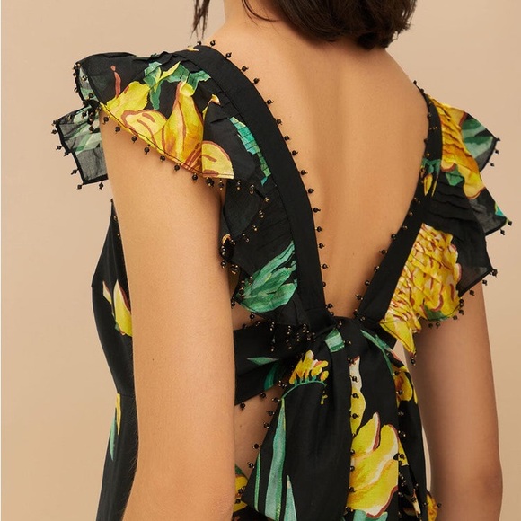 FARM Rio Black Maxi Dress with Yellow Floral Design Alice Dress - Picture 4 of 11